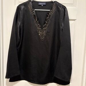 Jones New York Black Beaded Blouse